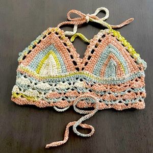 Brand new hand crocheted lace back crop top size small